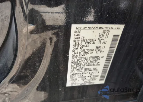 2007 Nissan Titan Le from USA, damaged, VIN 1N6BA07B87N210773